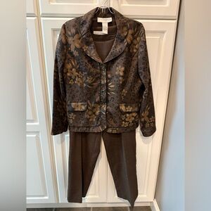 Sag Harbor Size 12 Women's 3 Piece Suit Outfit Blazer,Tank,Slacks Brown Floral